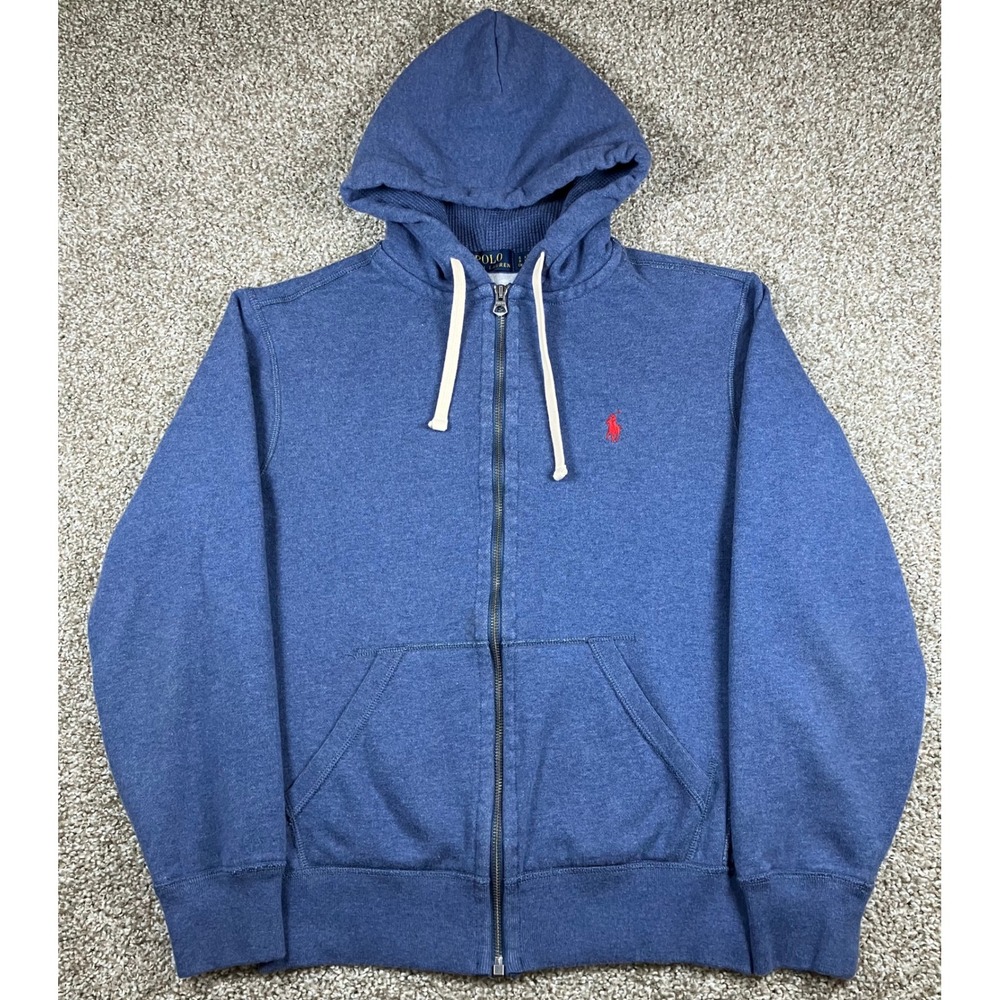 Polo Ralph Lauren Mens Small Blue Full Zip Hoodie Sweatshirt Waffle Lined Hood